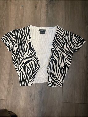 It's Our Time Zebra-Print Button Down Top - Black & White